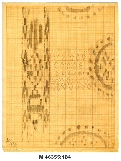 Akvarell på ritpapper.
Geometriska mattmönster.

Inskrivet i huvudbok 1983.
Montering/Ram: Ej ramad