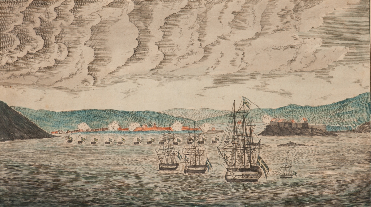 Attacken på Fredricstad den 4 augusti 1814 men Karl XIII ombord på chefskeppet Gustaf den Store.