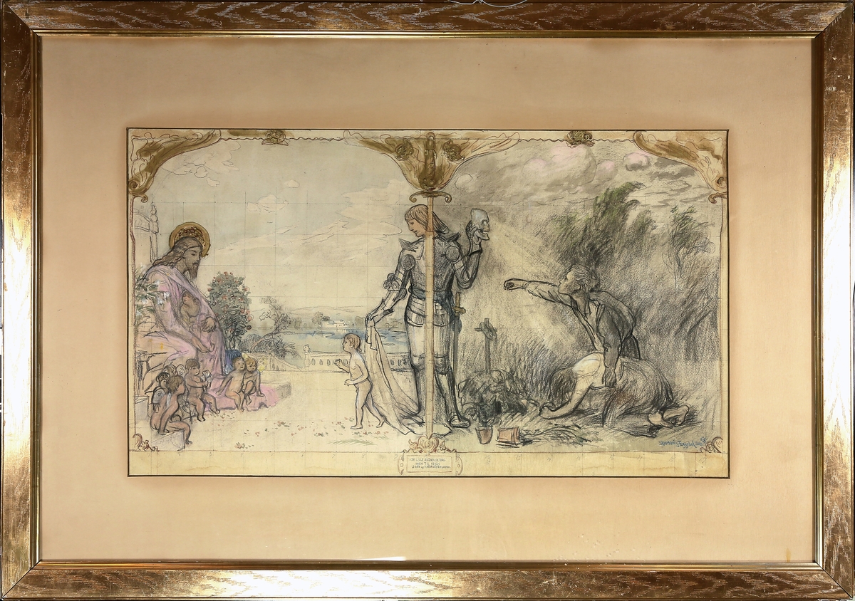 Forstudie: Et digt om døden. 
Komposisjonsskisse til det store maleri fra 1900 på Frogner kirke. 