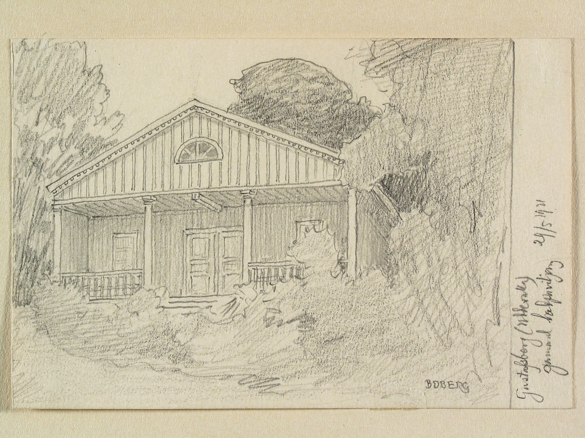 "Gammal badpaviljong " , Villa Carolina i Gustafsberg Lane härad, Skredsviks socken. i Bohuslän, Teckning 29 maj 1921, , av Ferdinand Boberg.