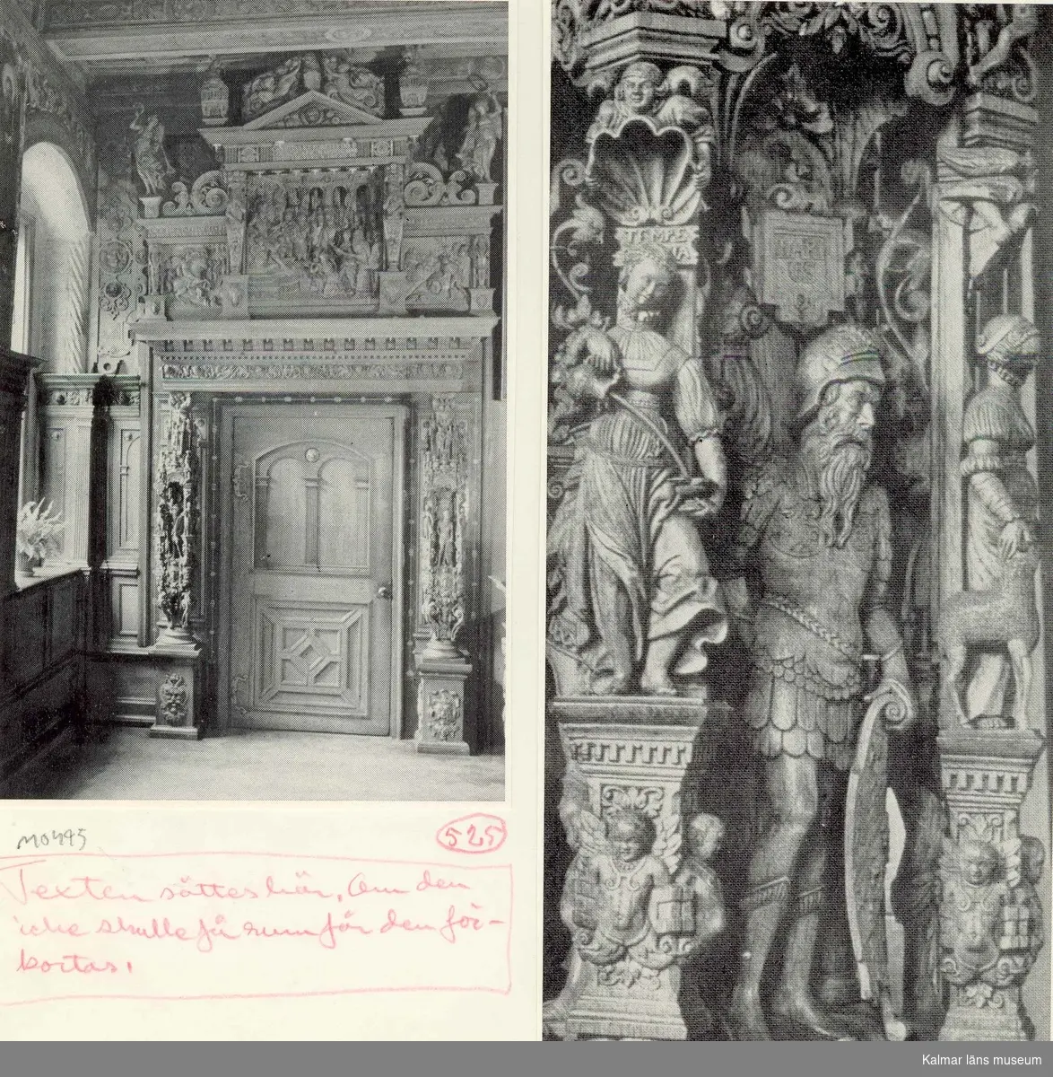 Dörrparti i Grosse Ratsstube av Albert van Soest. Inredningen utfördes 1566-1578.  Till höger detalj av en annan av rummets likartade dörromfattningar.
På vissa plåtar har Martin Olsson klistrat eltejp för att markera hur bilden skulle beskäras i boken.