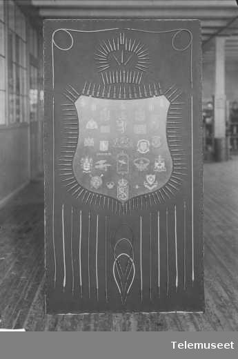 Telefonutstyr, snorer, propper, logoer, emblemer, utstillinger, Verdensutstillingen Frogner nov 1914.  Elektrisk Bureau.