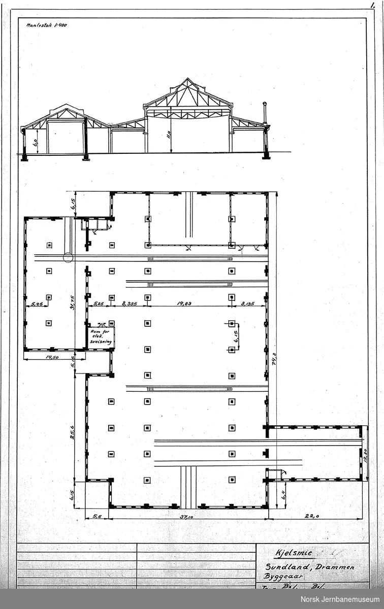 Oversiktstegninger fra NSB Verkstedkontoret
8 tegninger av bygninger på Verkstedet Sundland