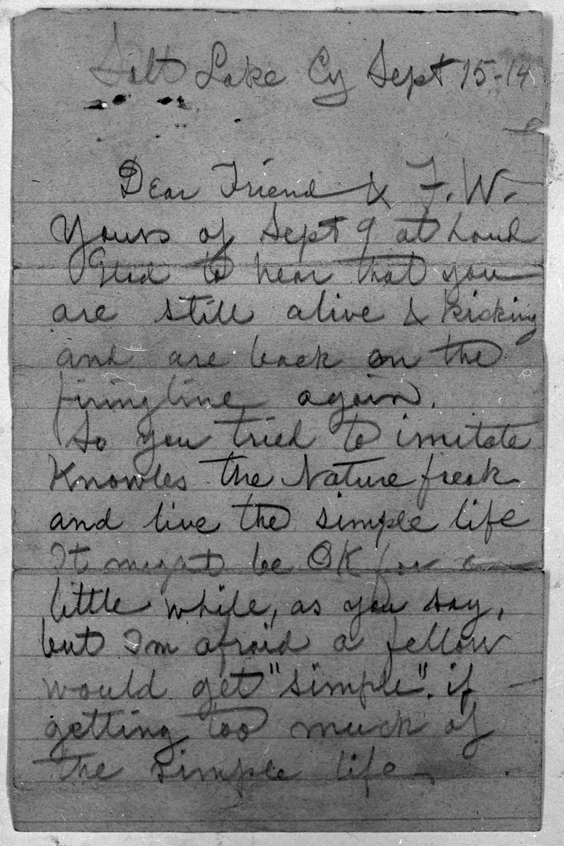 Reprofoton av brev som Joe Hill (Joel Hägglund) skrivit, 30 september 1915.