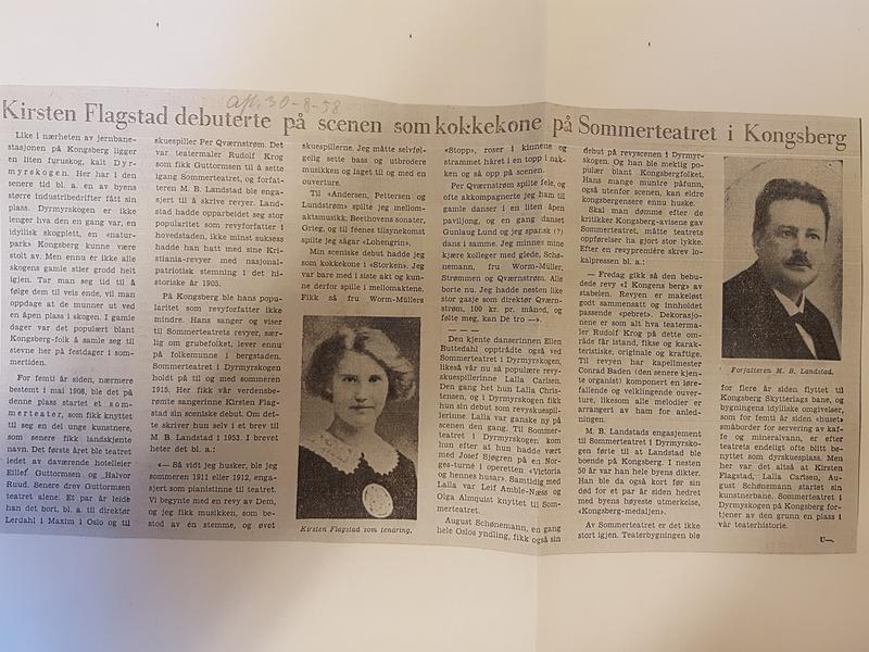 Avisartikkel om Kirsten Flagstad og hennes debut i 1912. Artikkelen er datert 30. august, 1958.