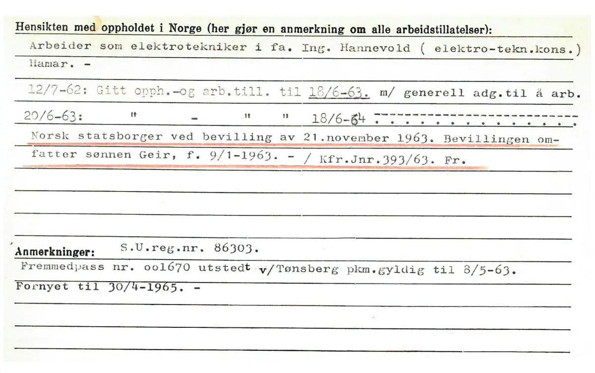Informasjon som er samlet om Istvan i Fremmedregisteret.