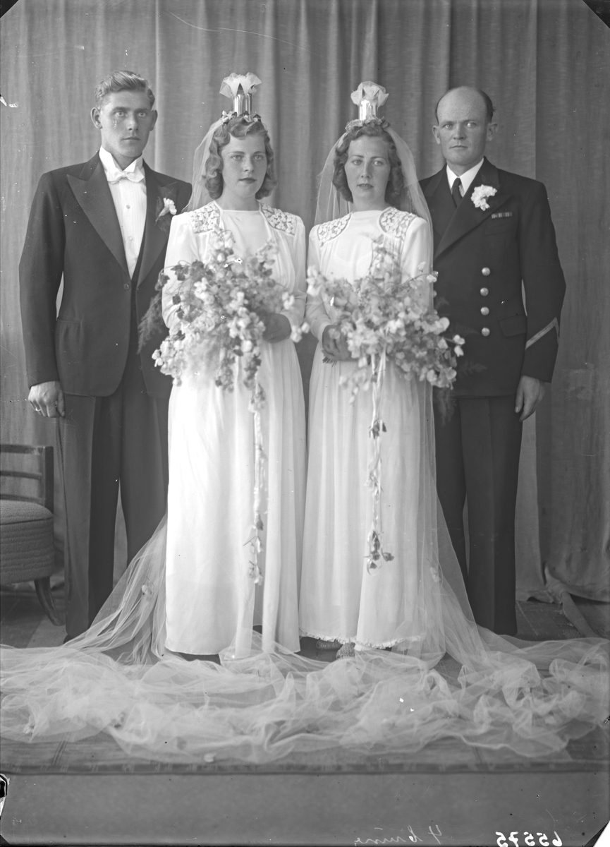 Portrett. To brudepar, søstre. Bestilt av Einar Svanberg, Ole Ingvald Nøkling.