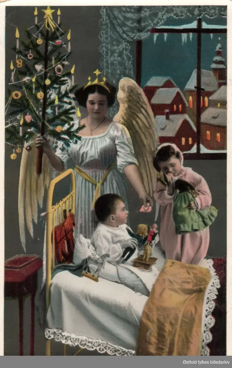 Julekort. Tegning. Religiøst motiv. Poststempla 1917.