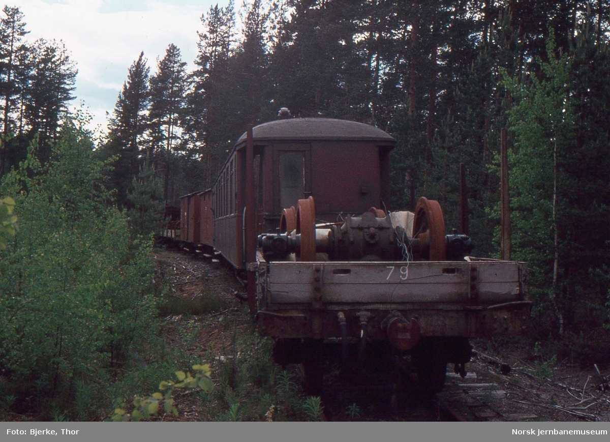 Godsvogner fra Sulitjelmabanen lagret på sidespor på Kløftefoss