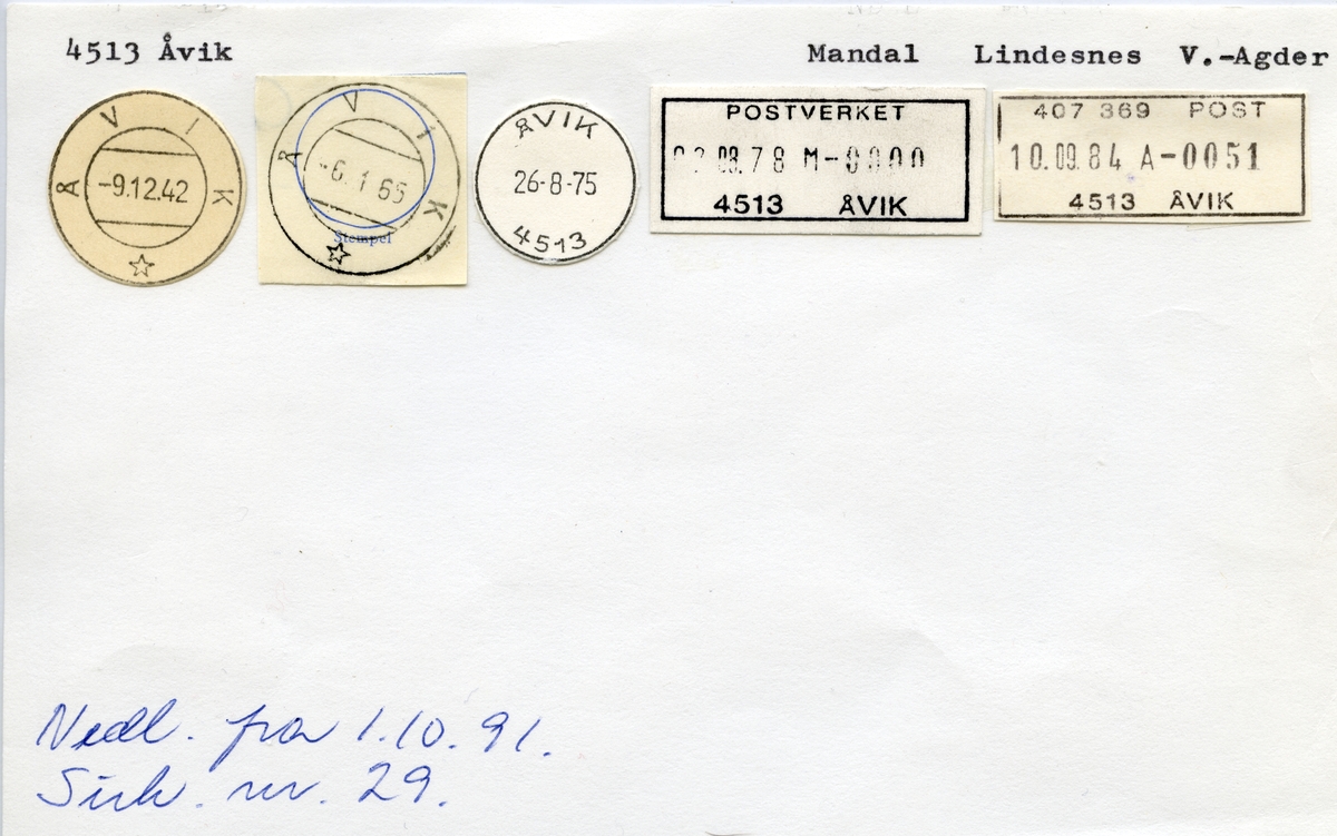 4513 Åvik, Mandal, Lindesnes, Vest-Agder - Norges Postmuseum /  DigitaltMuseum