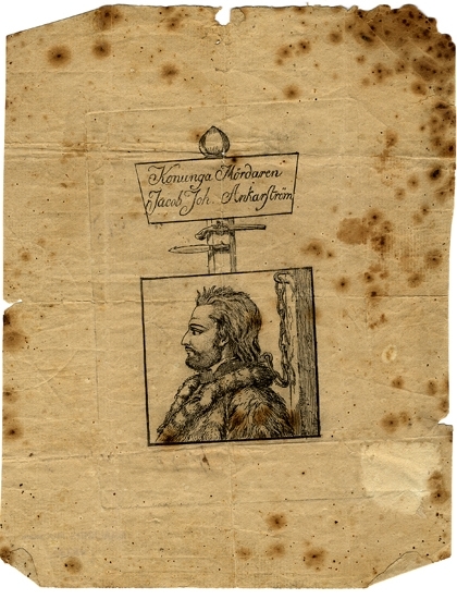 Porträtt, gravyr (kopparstick ?). 
Porträtt av Jacob Johan Anckarström (1762-1792).