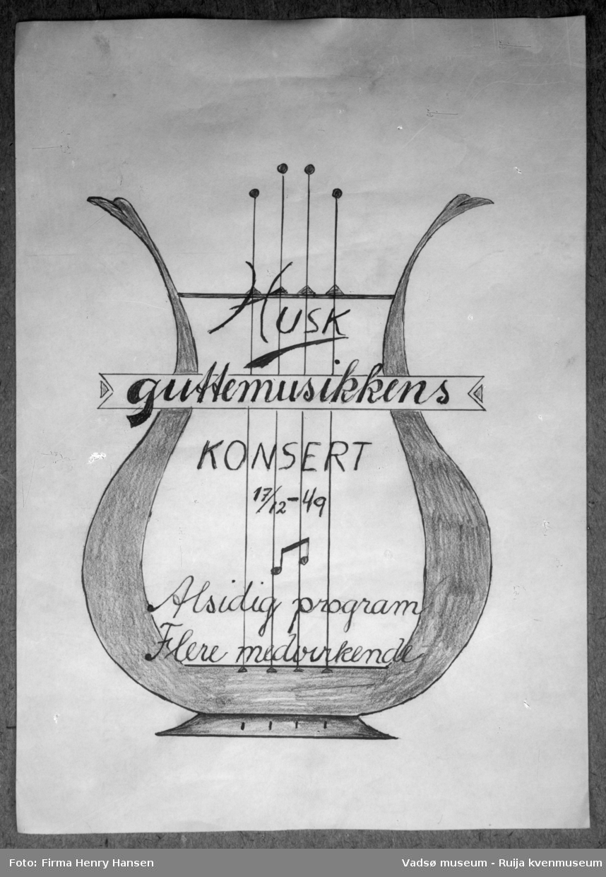 Vadsø. Foto av plakat for guttemusikkens konsert 17.12.1949