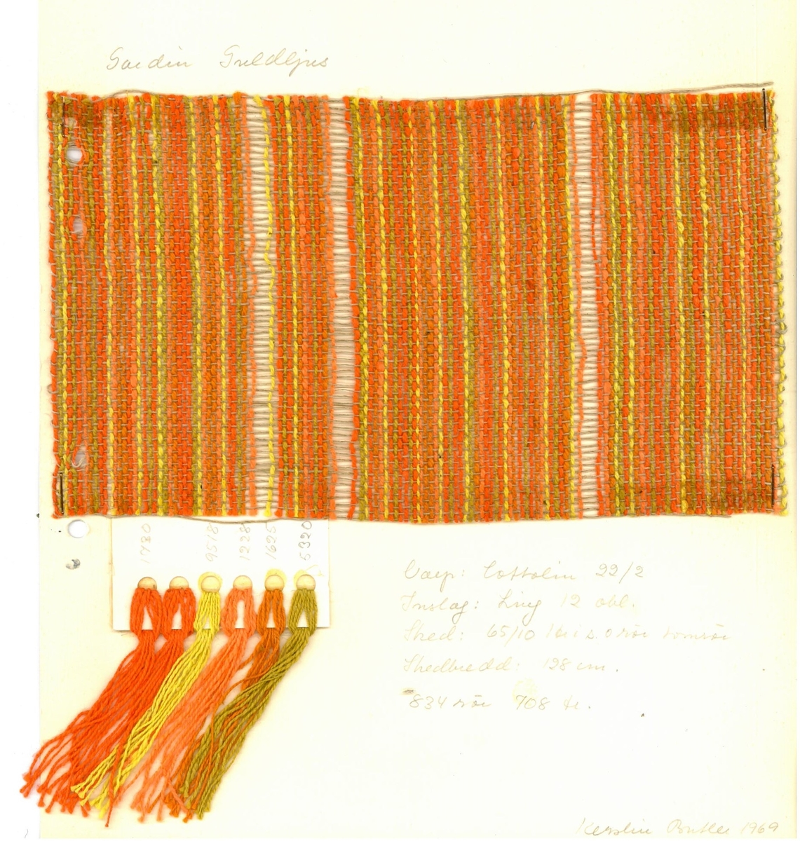 Pärm med vävprover till gardiner.
Gardin "Guldljus"
Formgivare:
Kerstin Butler 1961-1969