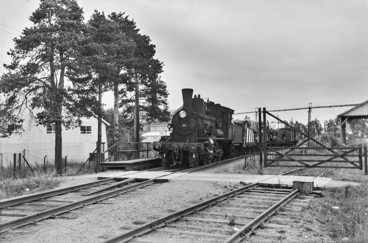 Underveisgodstog til Hamar, tog 5294, ved Oplandske sag mellom Hjellum og Hamar. Toget trekkes av damplokomotiv type 18c nr. 184.