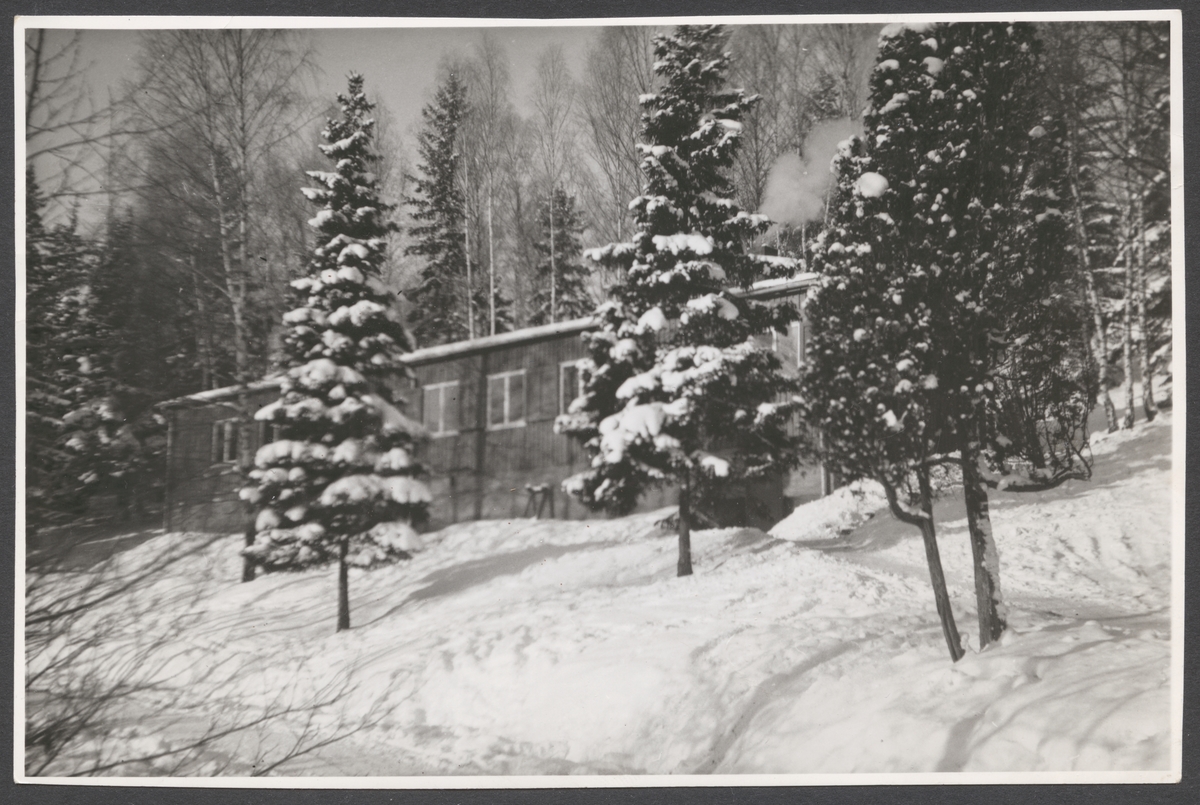 Fotografiet föreställer en barack under vintertid i en snötäckt skog.