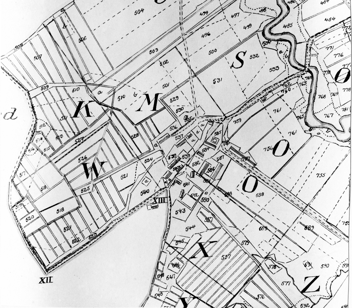Detalj av skifteskarta över Holmens och Stockslycke byar 1847. 

Originalet finns hos Lantmäteriet, Alingsås.