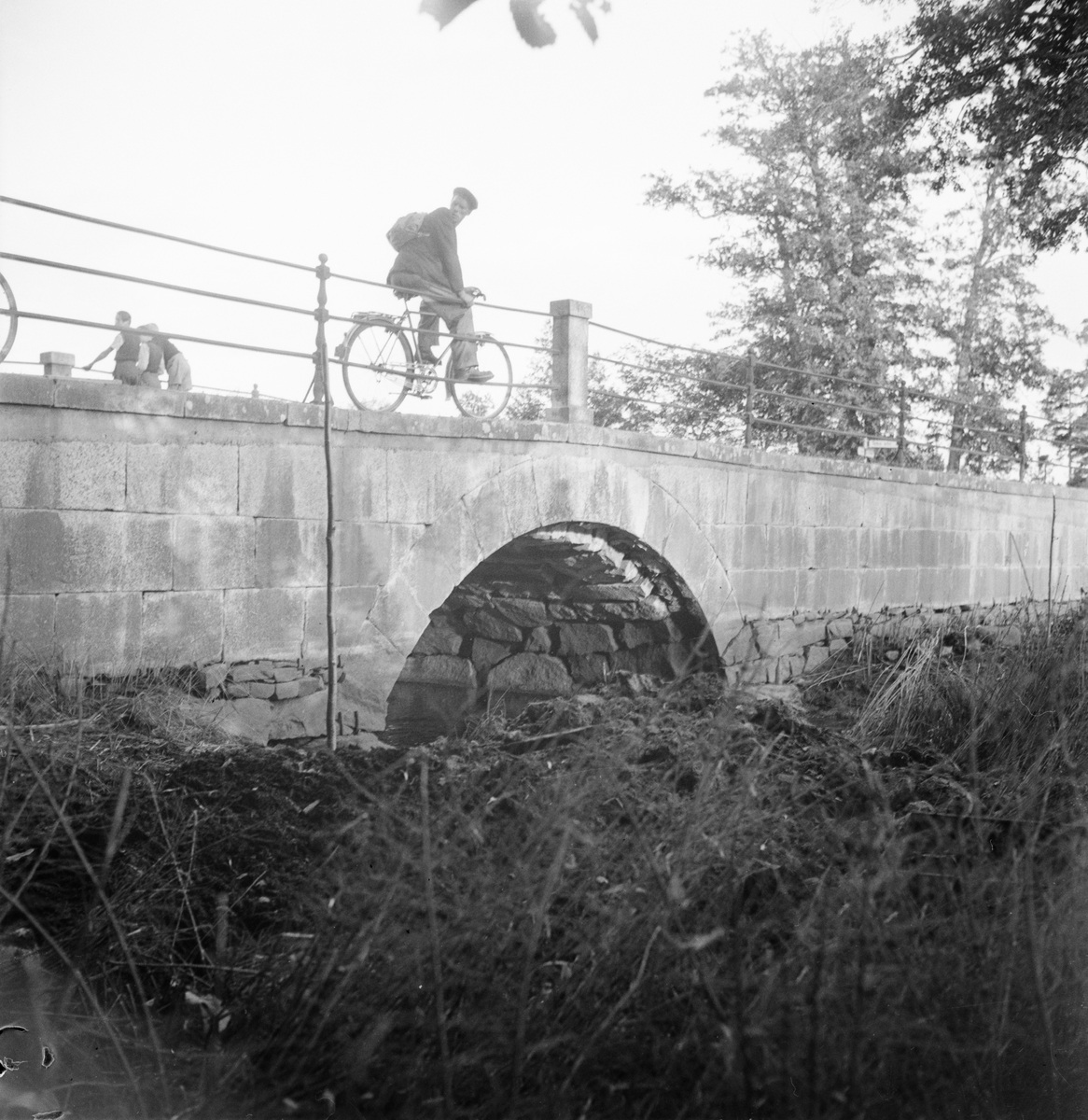 Vägförvaltningen, cyklist på bro, Uppland 1948