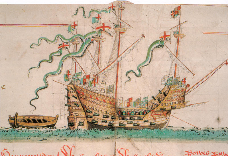 Henrik VIII stolte krigsskip, karakken Mary Rose, som sank i 1547. Original av Anthony Anthony (Wikimedia commons ).