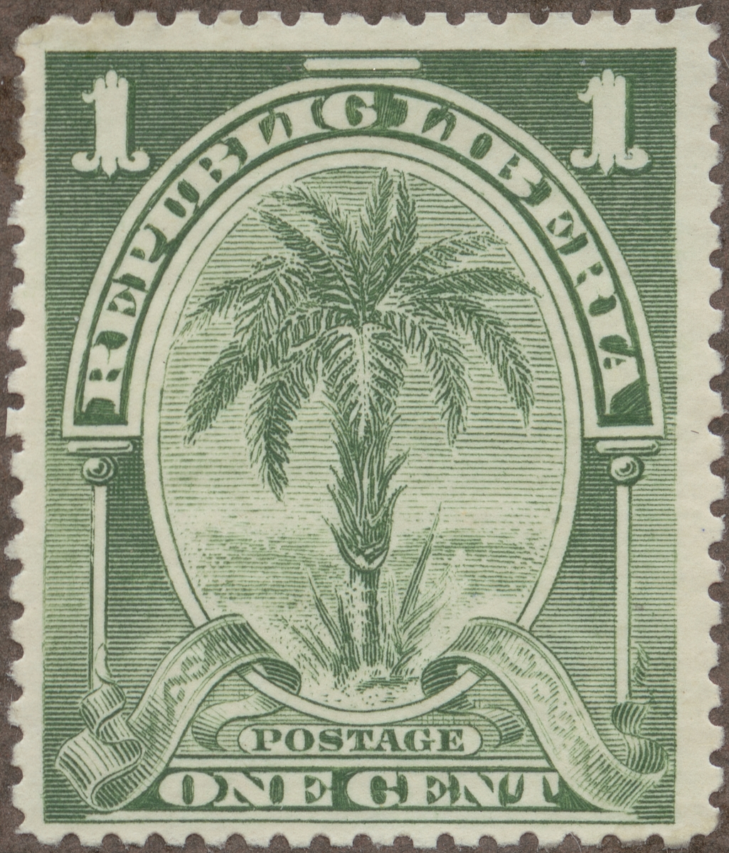 Frimärke ur Gösta Bodmans filatelistiska motivsamling, påbörjad 1950.
Frimärke från Liberia, 1900. Motiv av dadelpalm.