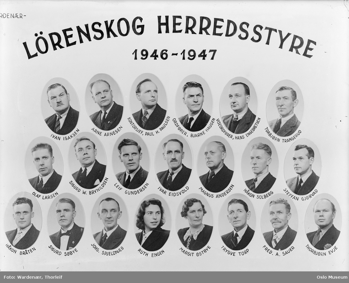 Lørenskog herredsstyre 1946-1947, portretter, menn, kvinner, kommunestyrerepresentanter
