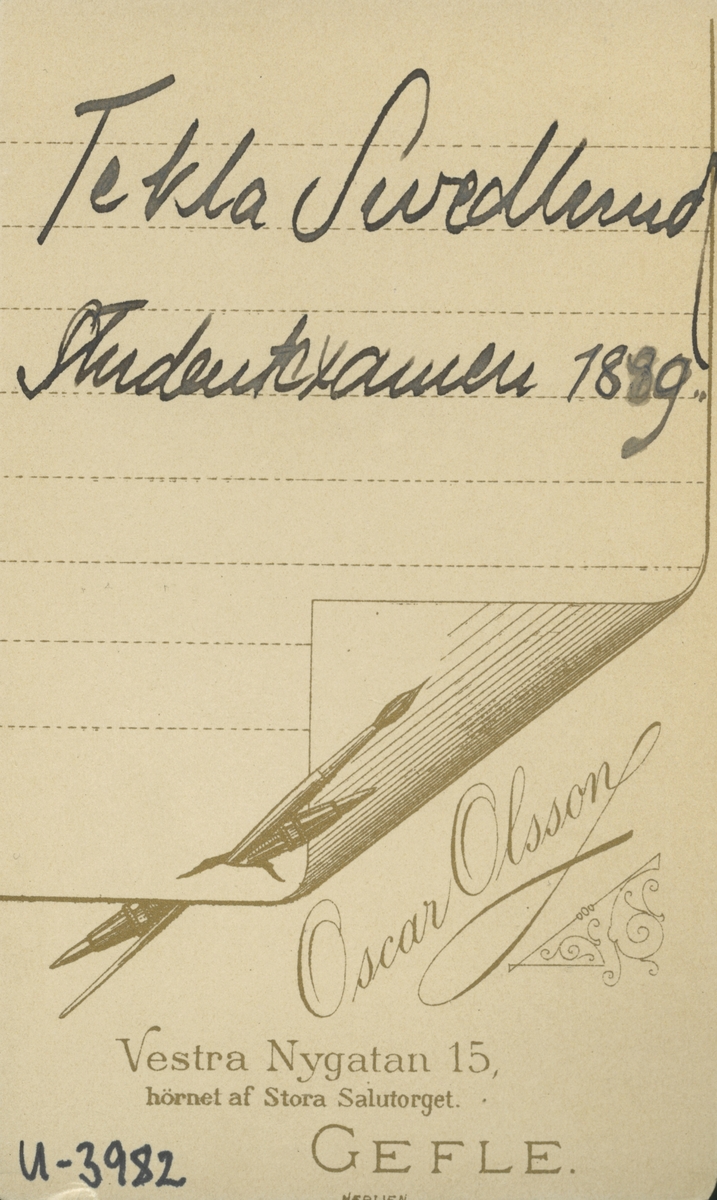 Tekla Swedlund, studentexamen 1889.