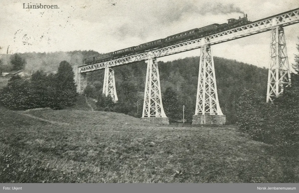 Damplokomotiv type 13 med persontog på Ljan viadukt