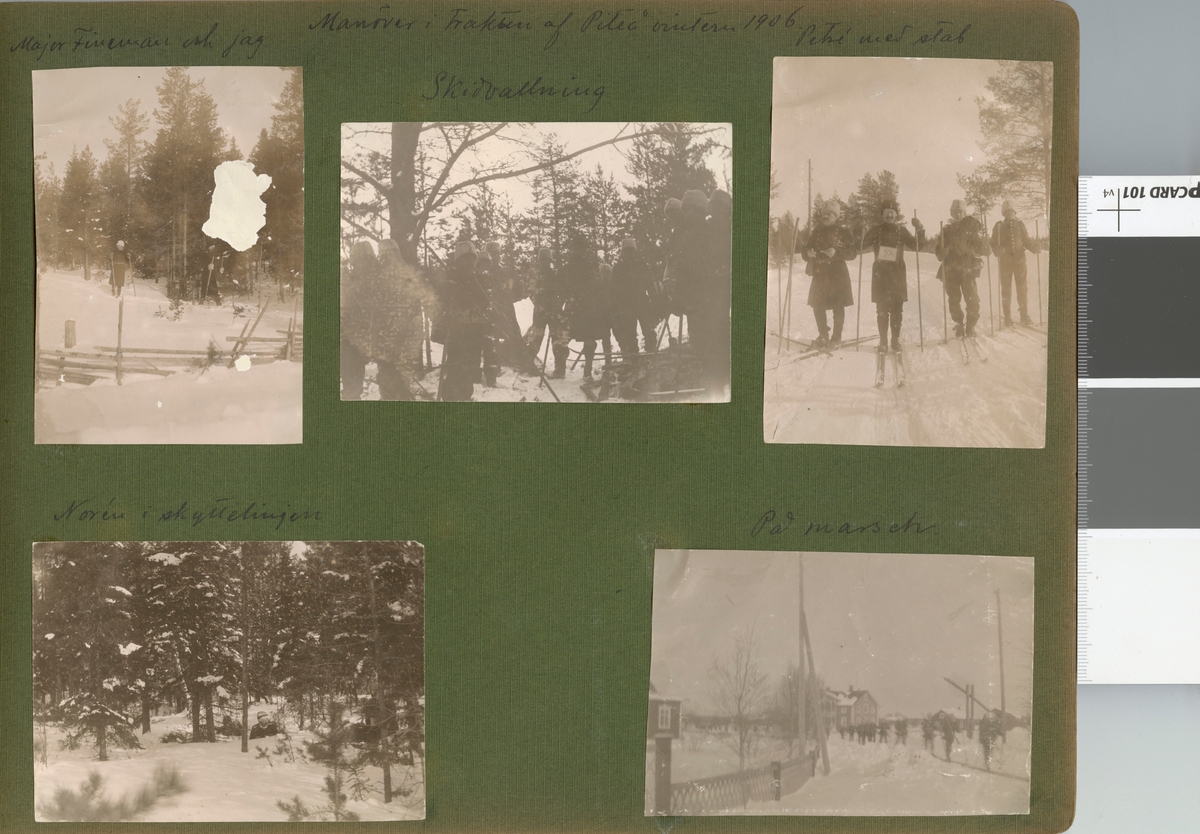 Text i fotoalbum: "Manöver i trakten af Piteå vintern 1906. På marsch."