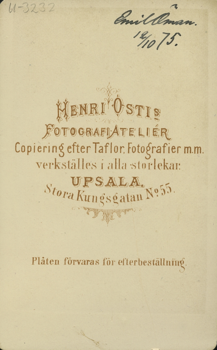 Emil Öman, 1875. Postmästare i Gefle.