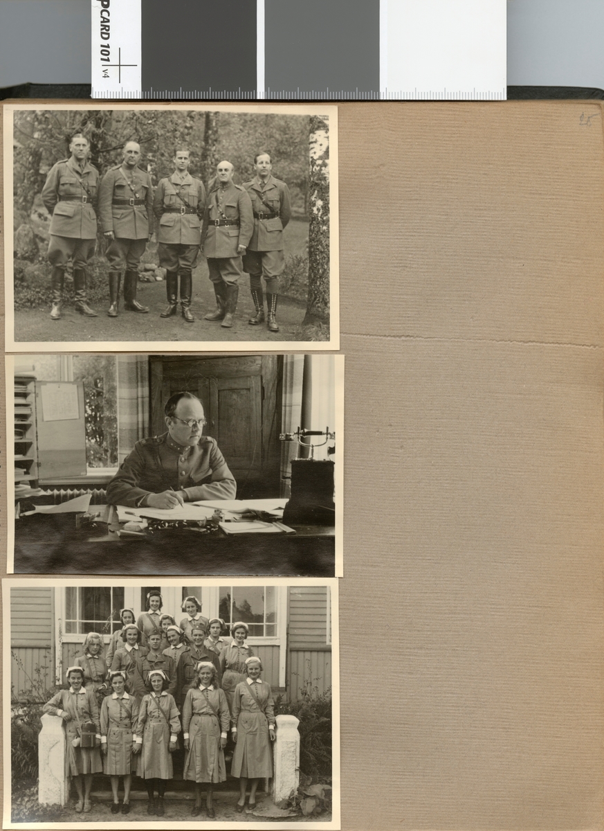 Text i fotoalbum: "Beredskapstjänst april-okt 1940 vid Fältpost". Gruppbild.