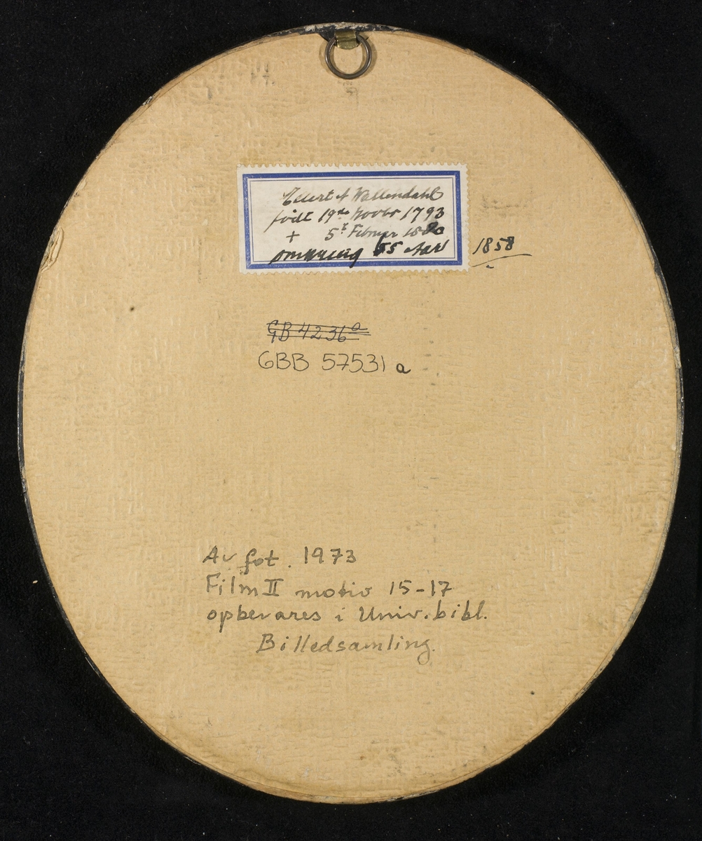 Daguerreotypi av kjøpmann Ellert Andreas Wallendahl (1793-1880). Håndkolorerte hudtoner og urkjede.