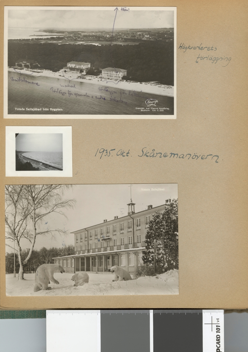 Text i fotoalbum: "1935. Okt. Skånemanövern. Högkvarterets förläggning".