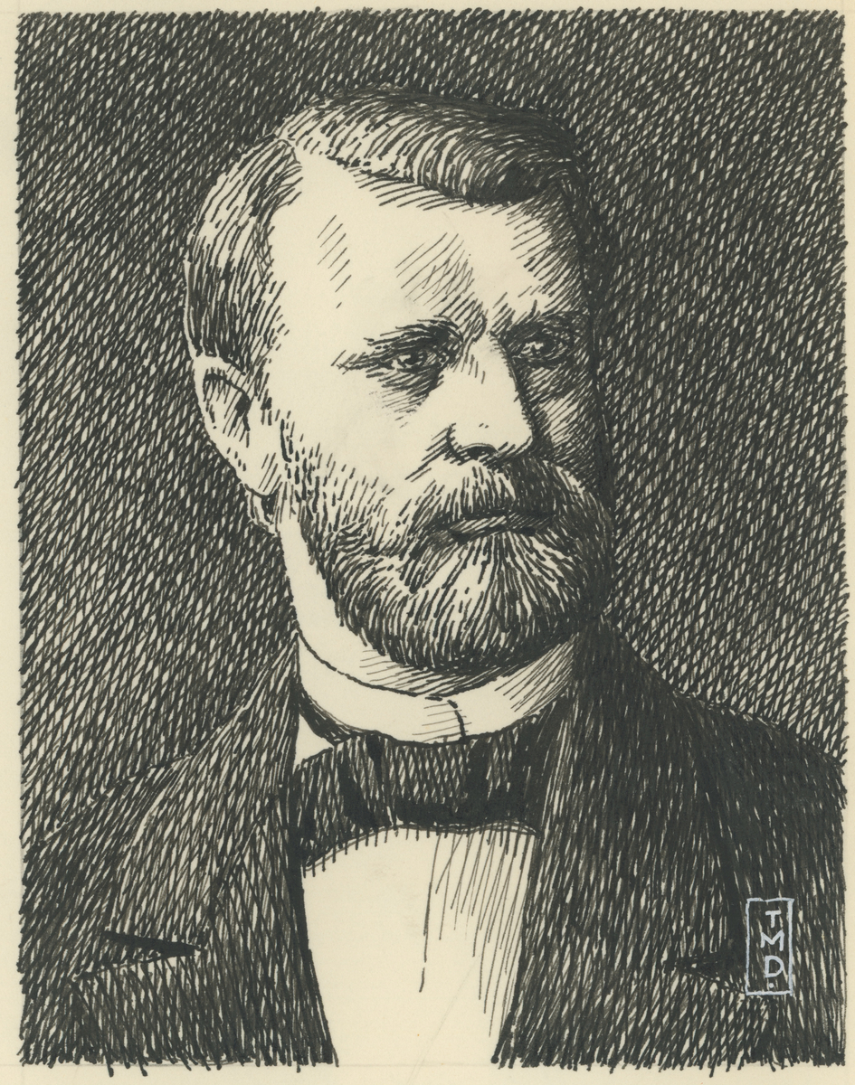 Ludvig Hammer (????-1897), første direktør i Moss Sparebank, kjøpmann i Moss, eier av Bellevue på Jeløy.
Tegning av Trygve M. Davidsen, ukjent årstall.