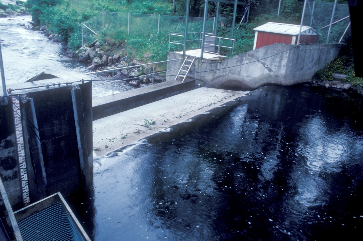 Ims, 1983 : Demningen i elva Imsa. Den tilhører forskningstasjonen på Ims, som ligger bare noen hundre meter unna.