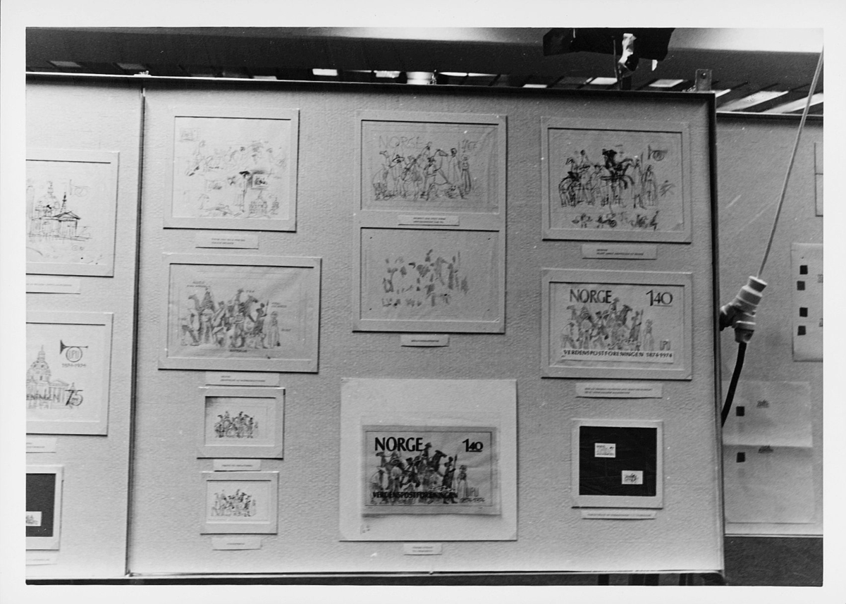markedsseksjonen, verdenspostforeningen 100 år, Arne Johnson, utkast og tegninger, U.P.U.frimerker