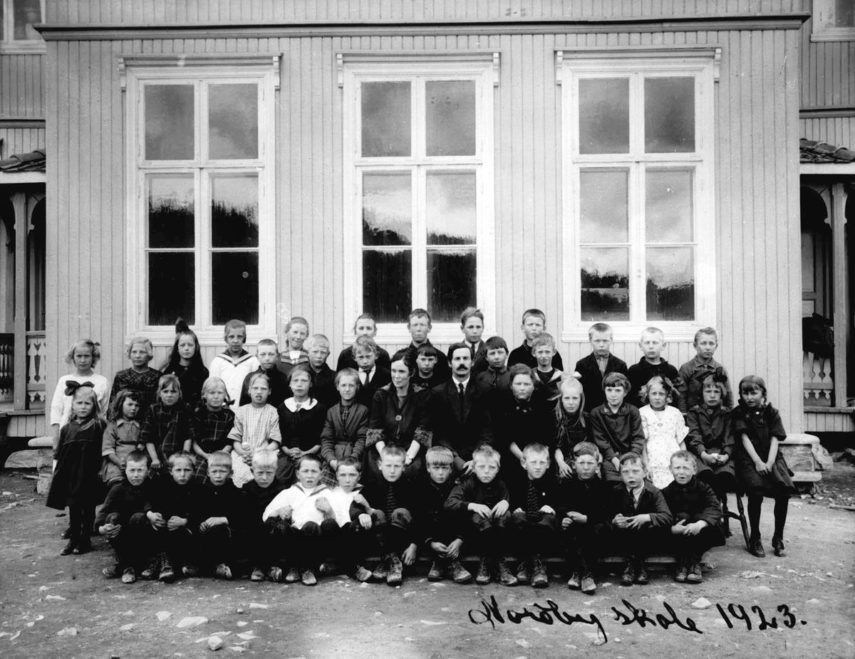 Klassebilde Nordby skole. Elever med lærere.
