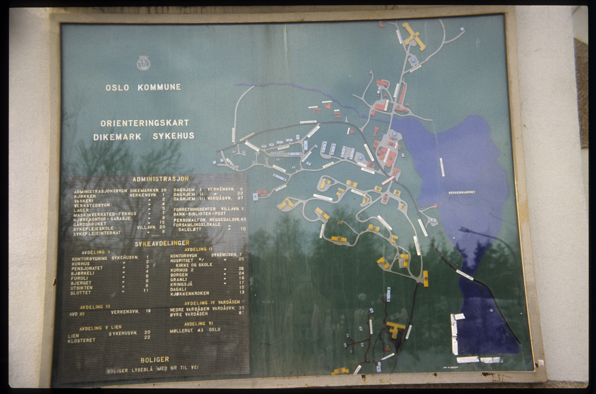 Kart over Dikemark Sykehus.