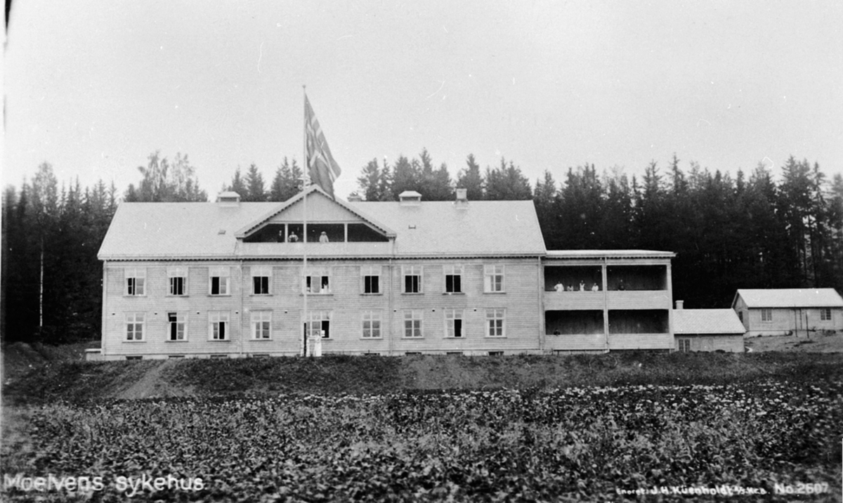 Postkort, Ringsaker, Moelv sykehus, tatt i bruk i 1923, Ringsaker sykehus,