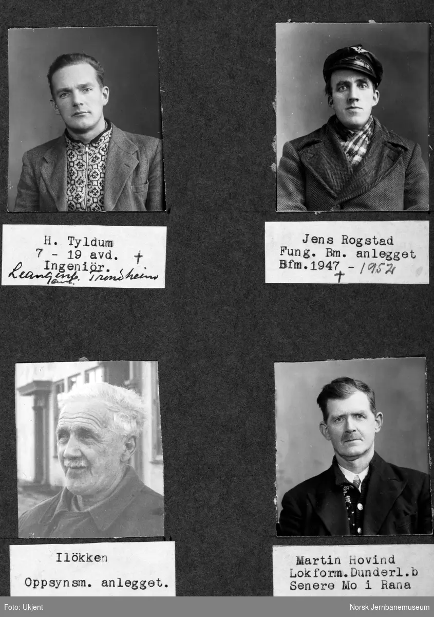 Personalbilder fra Mo i Rana stasjon : H. Tyldum, Jens Rogstad, Iløkken og Martin Hovind
