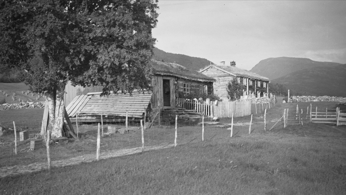 Stuebygninger, Ekra, Storlidalen, Oppdal, Sør-Trøndelag. Fotografert 1937. Fra album. 