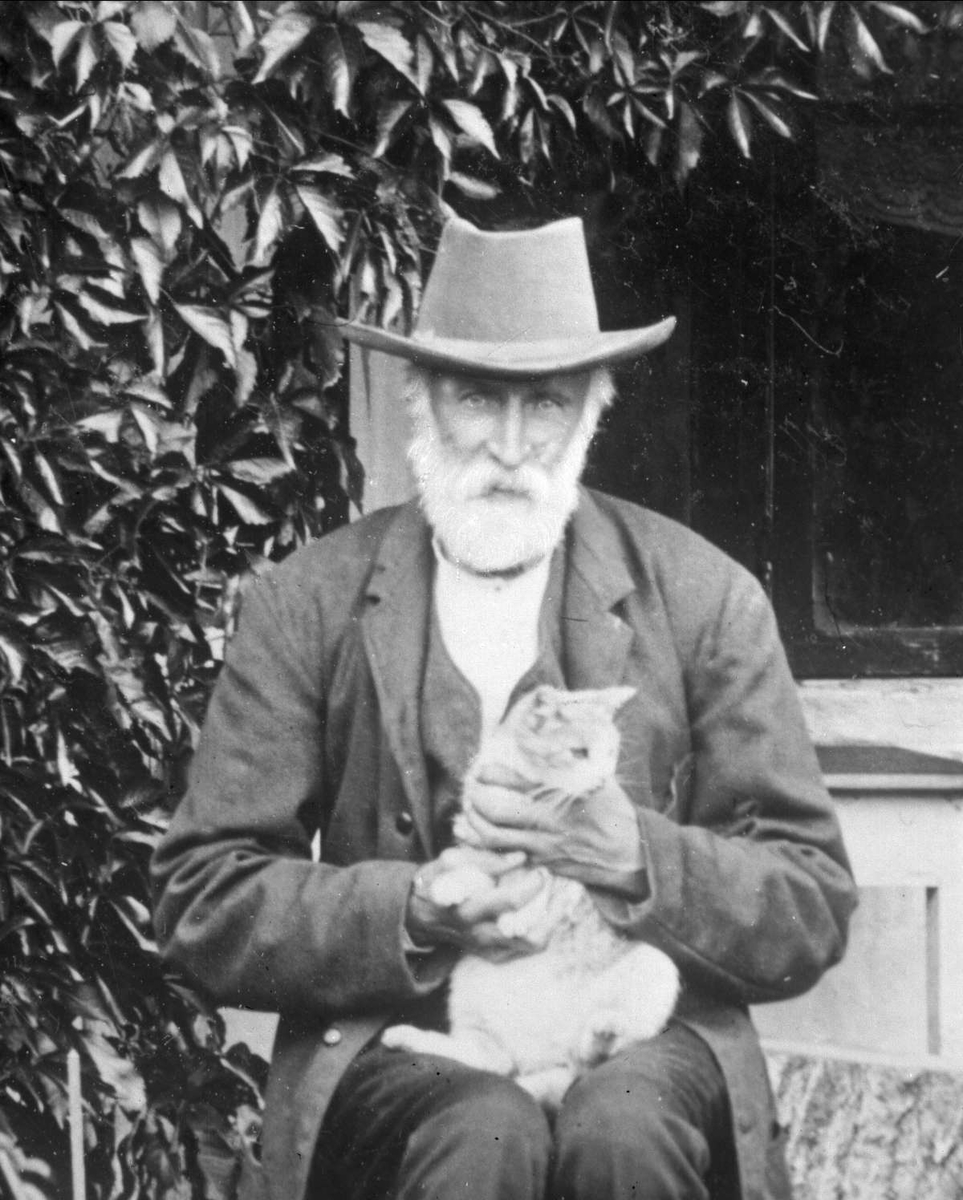Avfotografering.
Portrett, eldre mann med katt på fanget.