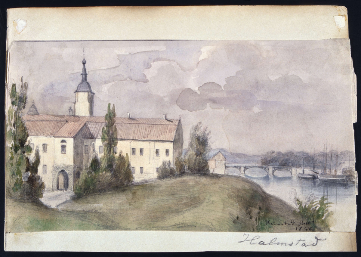 "Halmstad slott".  Akvarell av Fritz von Dardel, 1846.