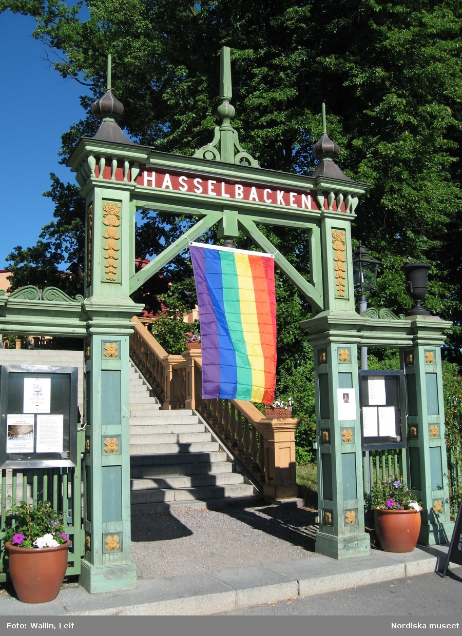EuroPride 2008 - 25 juli till 3 augusti i Stockholm. Festival för homosexuella, bisexuella och transpersoner. Symbolen för HBT-rörelsen, regnbågsflaggan, syns på stan.