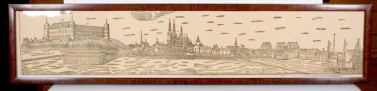 Bilden föreställer Olof Rudbecks träsnitt över Uppsala och ingår i planschverket till Olof Rudbecks Atlantica utgiven 1679. 