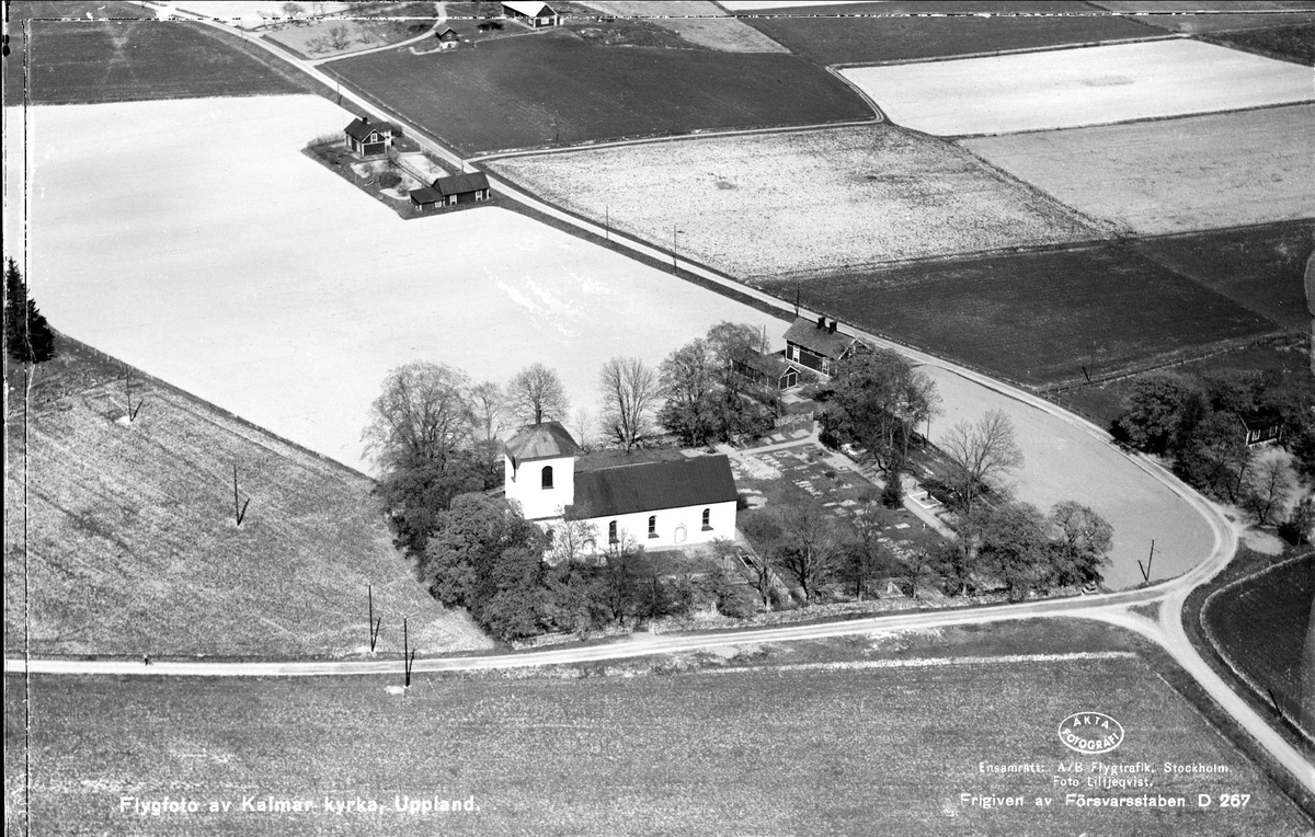 Flygfoto över Kalmar kyrka, Kalmars socken, Uppland 1936