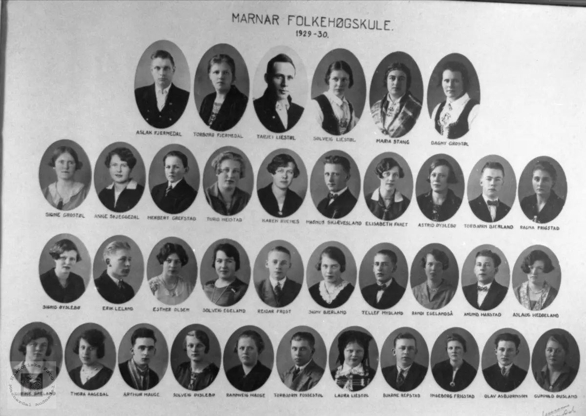 Marnar Folkehøgskole 1929-1930