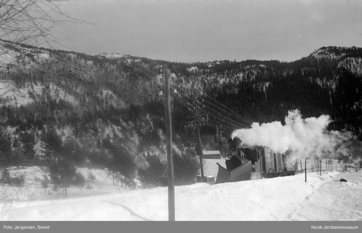 Godstog med damplokomotiv ved innkjøringen til Byglandsfjord stasjon
