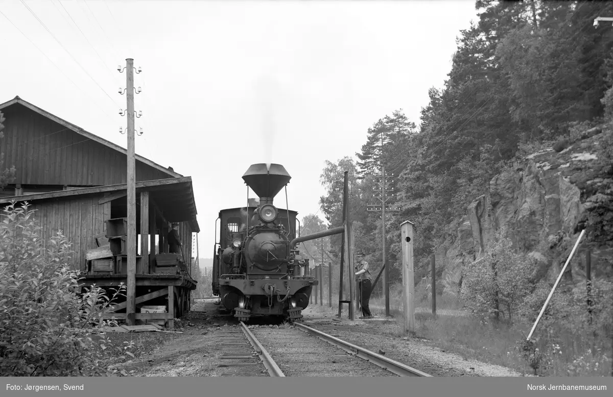 Damplokomotiv nr. 2 med godstog 5661 tar vann på Hægeland stasjon