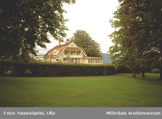 Papyrus park med den gula villan i bakgrunden (Tibellska villan/Schillers villa, senare Stora Mölndal AB:s kontor) på Nämndemansgatan 11.