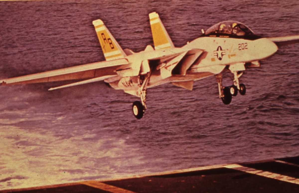 Amerikansk fly av typen F-14 Tomcat med nr. 202.