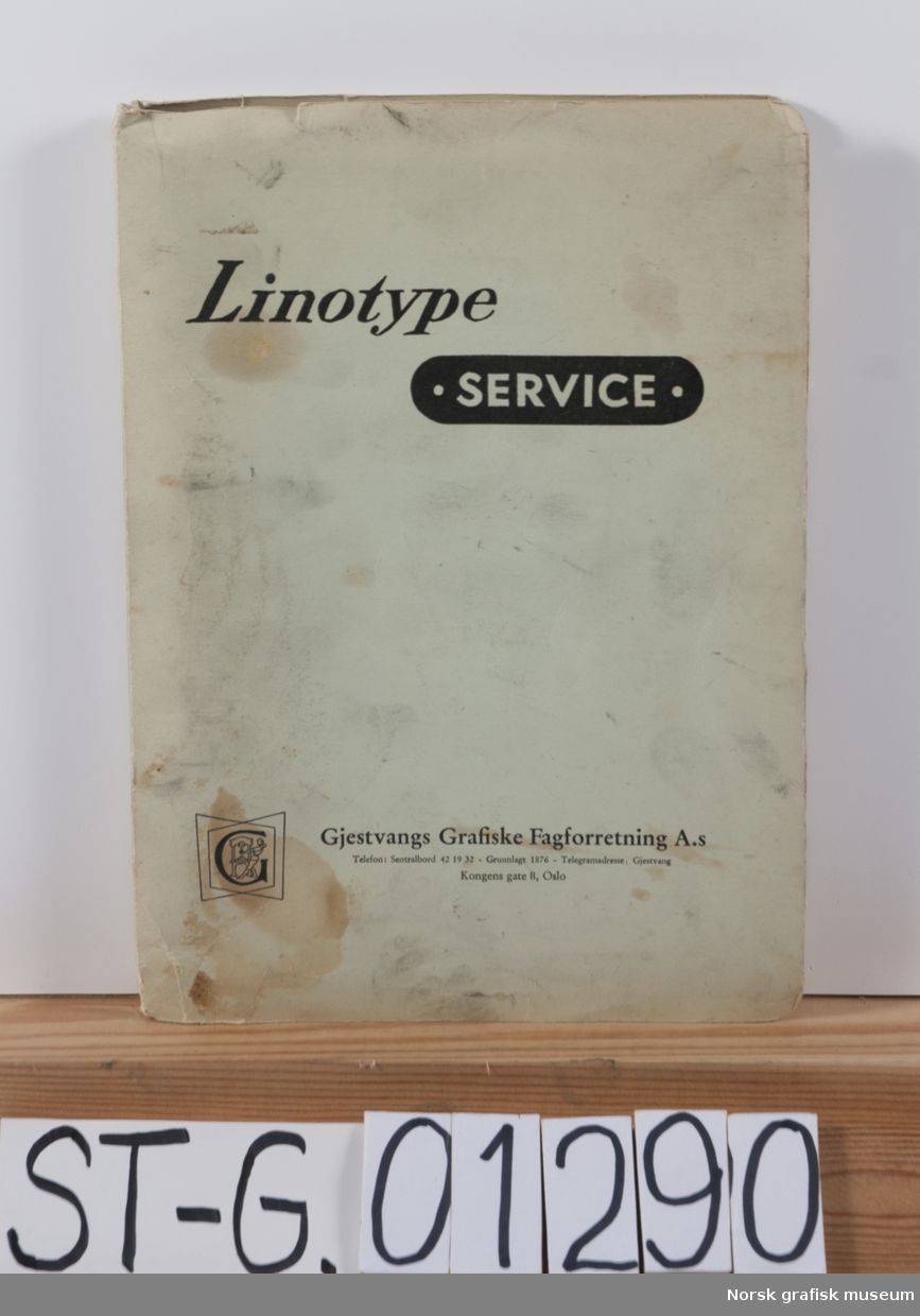 Heftet Linotype-service 1957-1967, utgitt av Gjestvangs Grafiske Fagforrening.